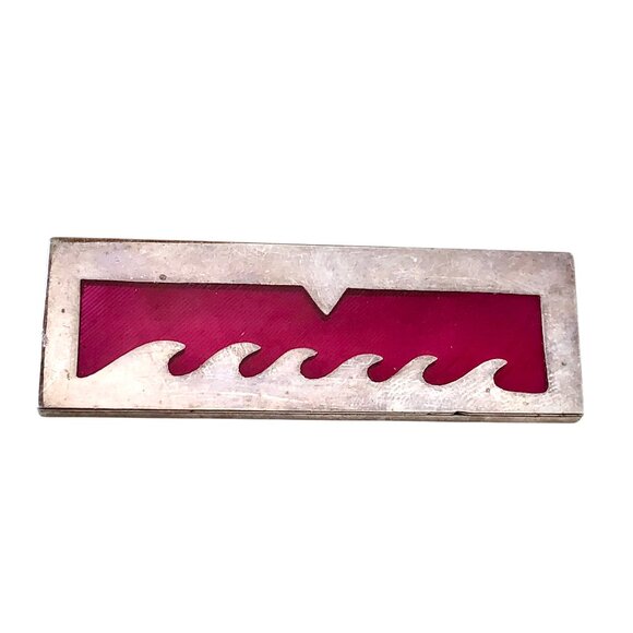 Vintage Mexico Sterling Silver Brooch Transparent Red Enamel Modernist - Picture 10 of 11